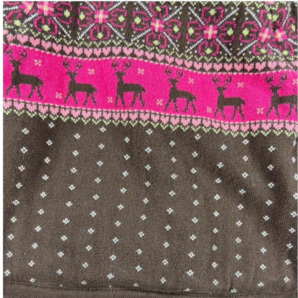 Vintage 2005 Gymboree Poncho Fair Isle Reindeer Capelet Sweater Pockets Brown 2T - Picture 7 of 11